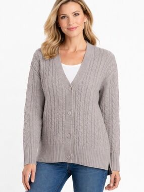 Anne Klein - Rhinestone Button Cable Knit‎ Cardigan
